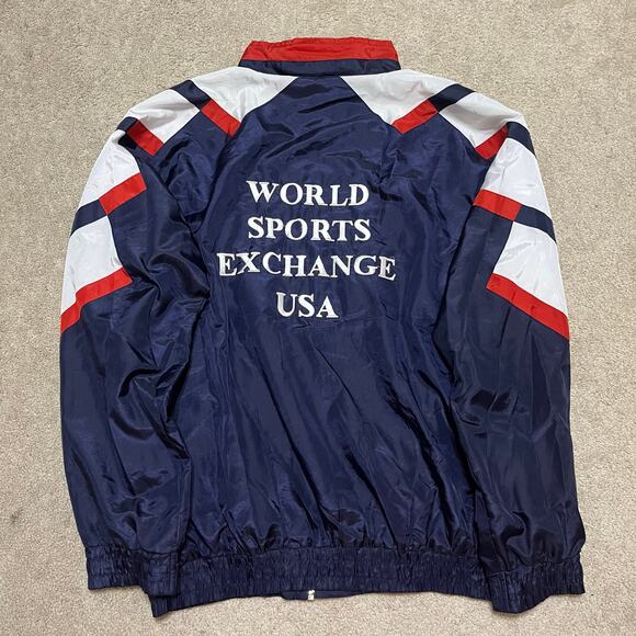 Vintage Red/White/Blue World Sports Exhange USA Windbreaker Jacket Large - Picture 1 of 6